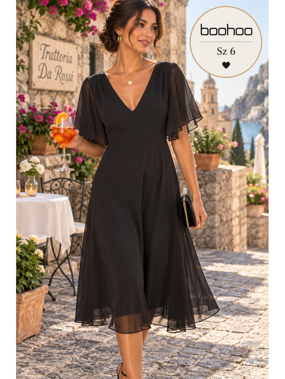 Boohoo | US 6 | Black Flutter Sleeve Dress